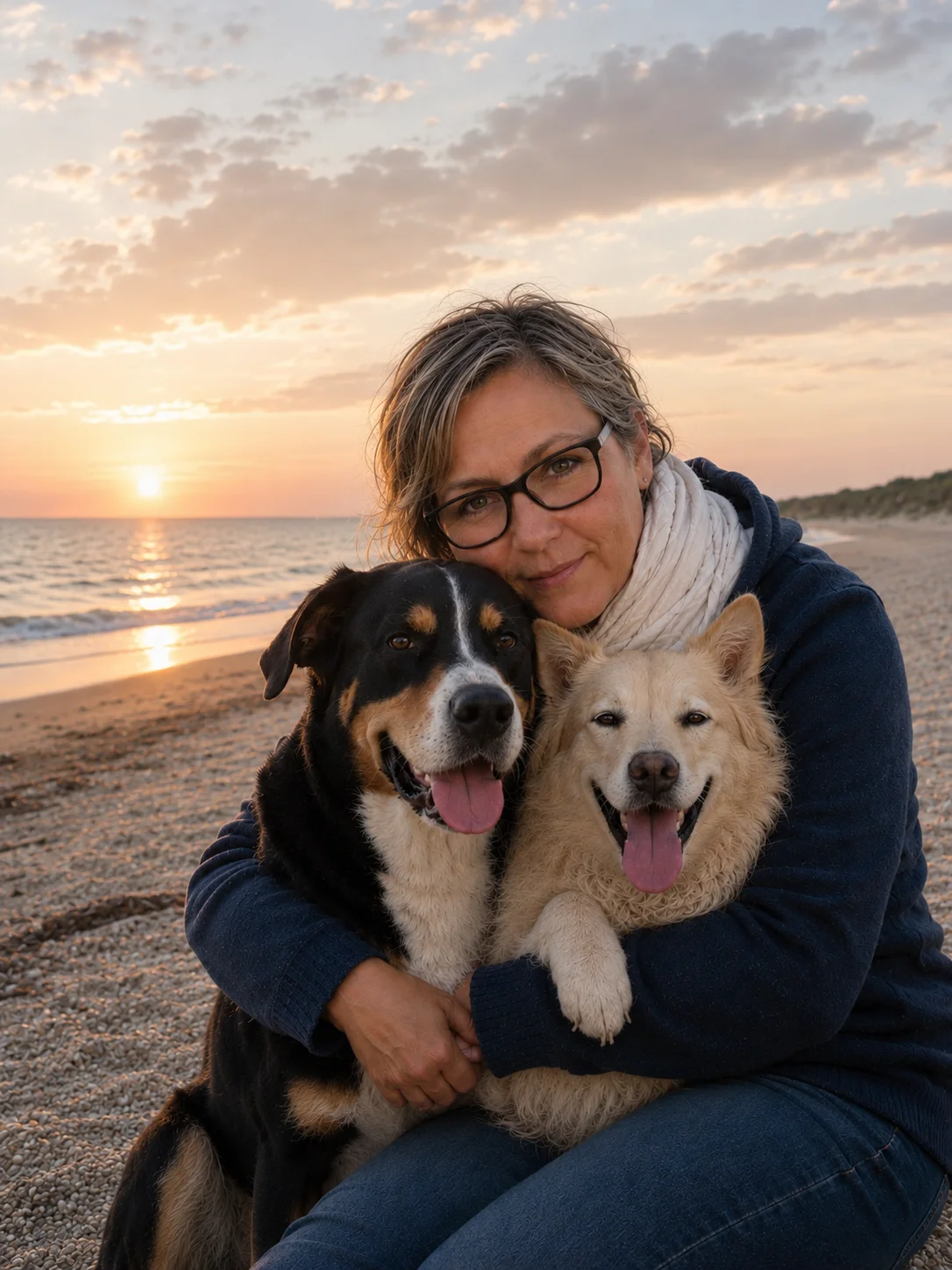 Bianka draußen in der Natur mit ihrem Hund Luke an ihrer Seite